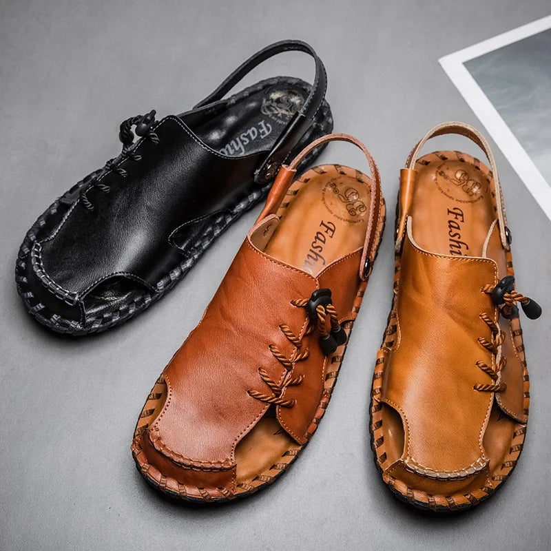 Fashion Mens Sandals Genuine Leather Summer Beach Slippers Male Non-Slip Soft Comfortable Outdoor Shoes High Quality Man Sandals