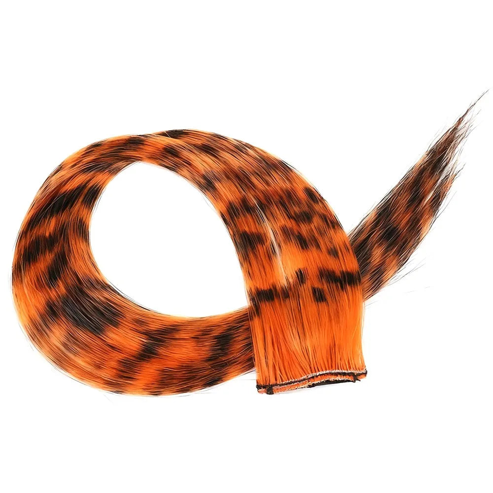 Stripe Printed Clip in Hair Extensions Synthetic Straight Hair Highlights Colorful 18 Inches Wig Hairpieces for Daily Use Party