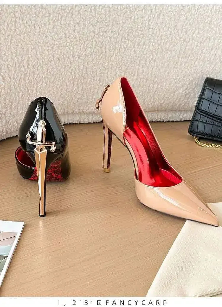 8CM Fashion Womens High Heel High Quality Metal Scepter Stiletto Pointed Leather Women Shoes Premium Single Shoes for Women
