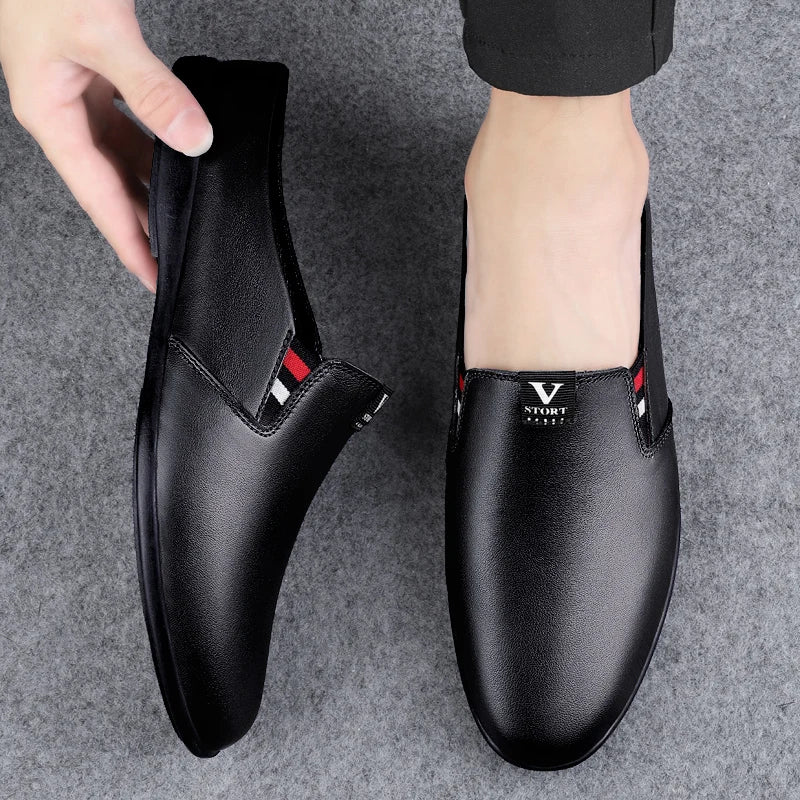 Men's Leather Black Half Leather Shoes Fashion Non-slip Half Trailer Men Sandals Moccasin Breathable Soft Flats Men Driving Shoe