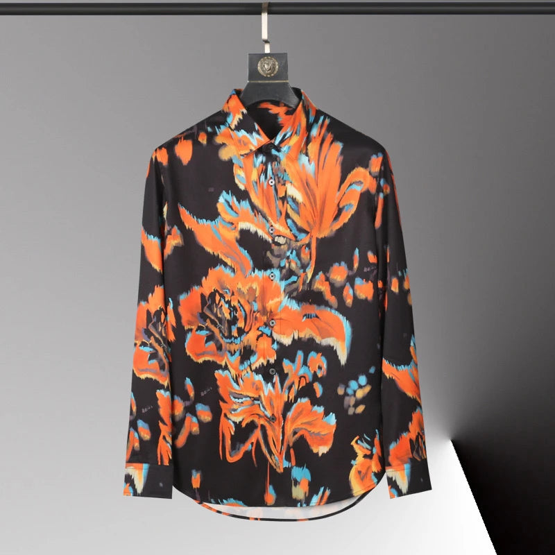 High-end men's shirt 3D printed pattern men's shirt long sleeve lapel fashion casual top Hawaiian shirt vacation large size 6xl