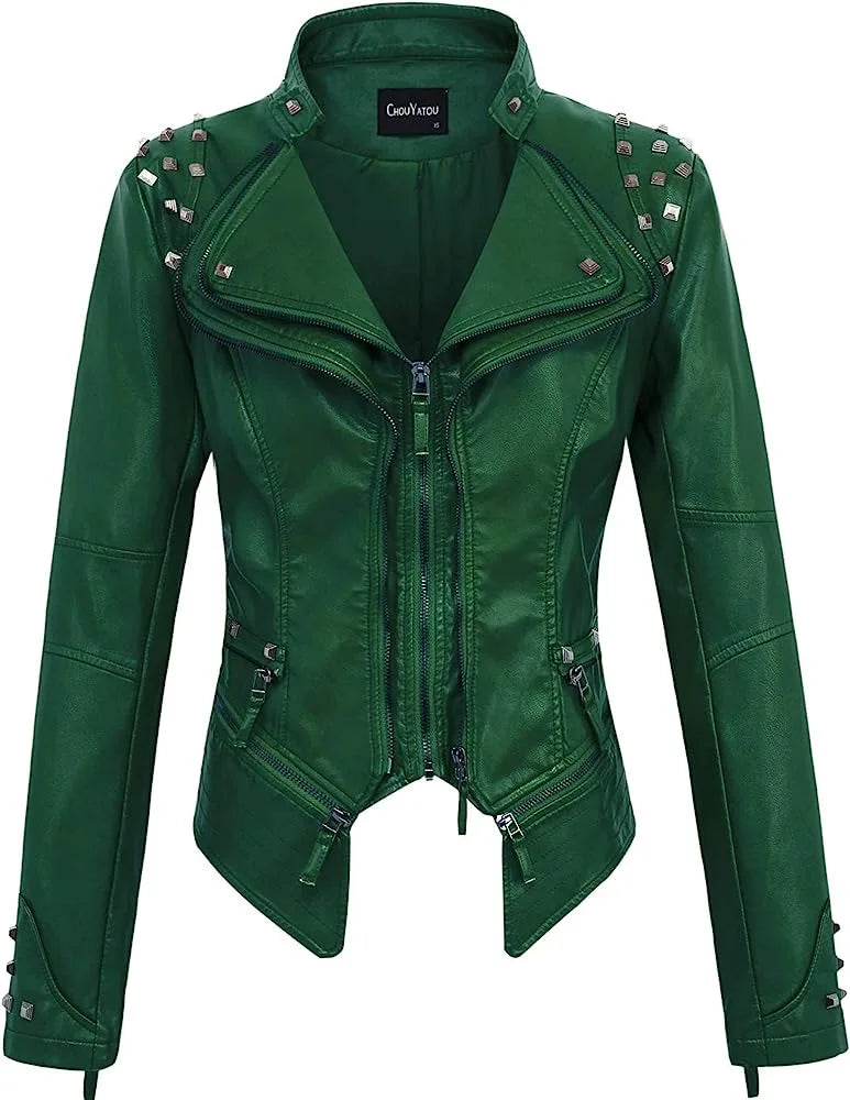 2025 2026 Winter- Spring New Style Suit Collar Rivet Waist Short Washed Pu Leather Jacket