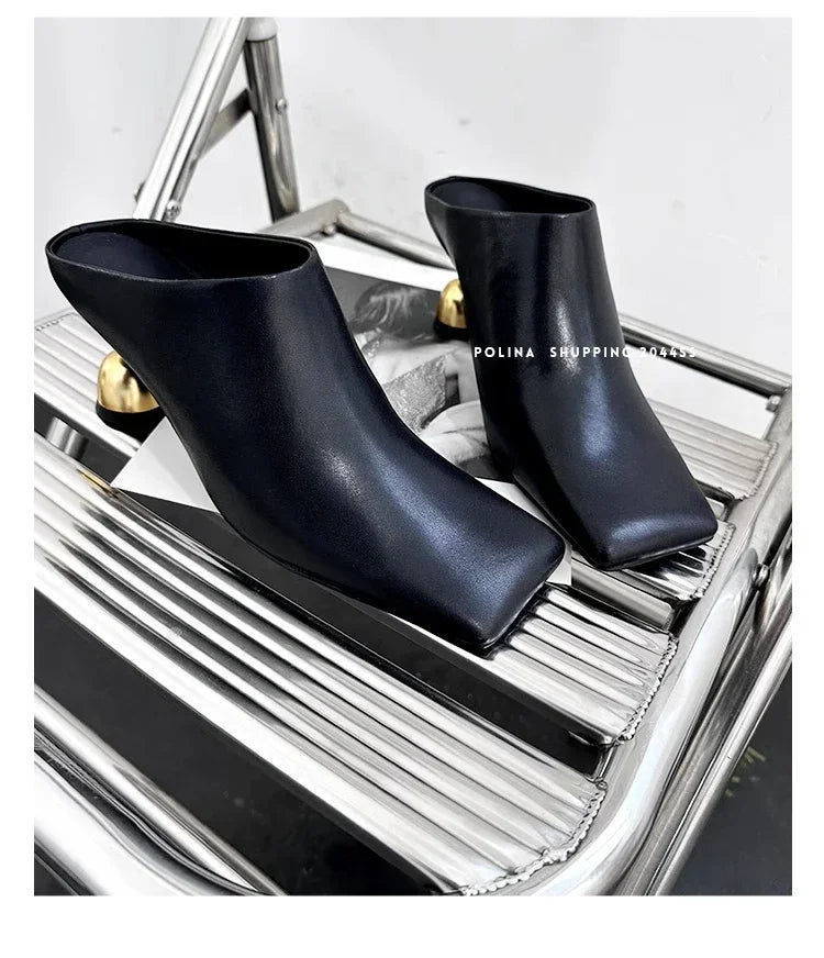 Retro Square Headed Wine Glasses and Slippers for Women in Summer 2025, New Style for Wearing Half Drag High Heels for Women