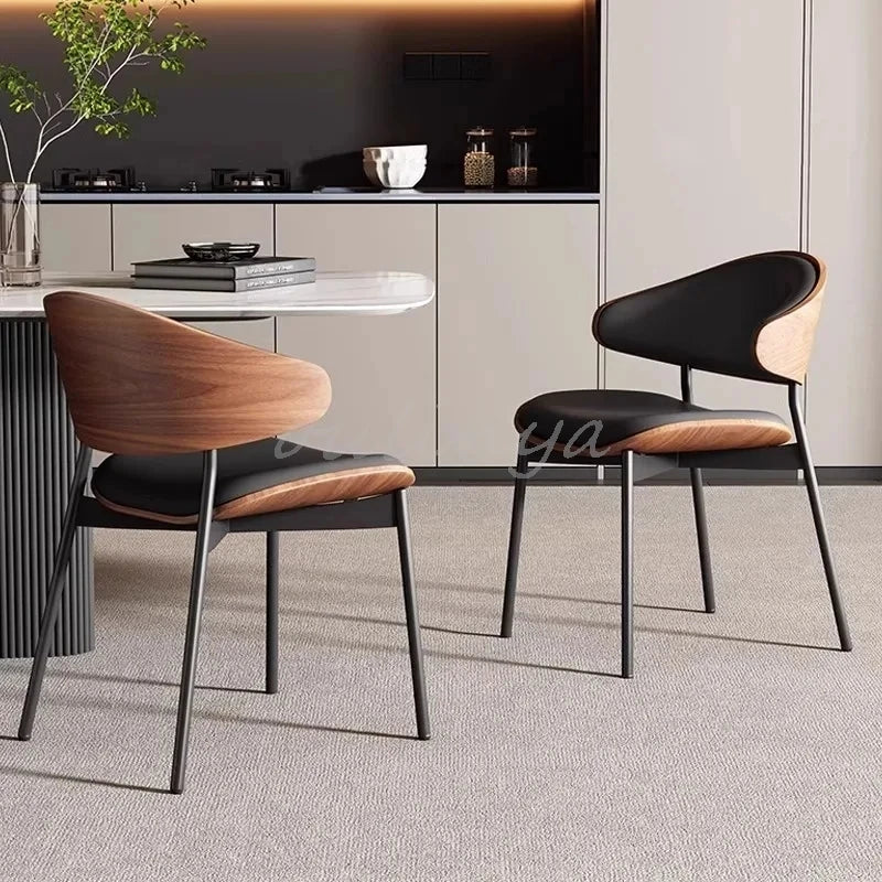 Leather Dining Chairs Set of 2 or1,Mid Century Modern Chair, Upholstered Kitchen Dining Room ChairsBlack WalnutBendwood.