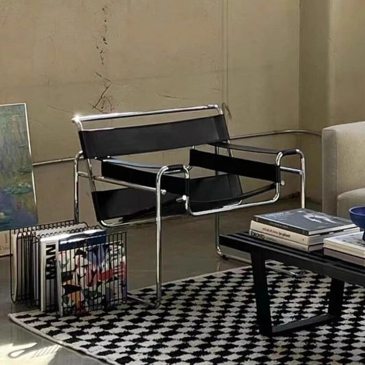 Wassily Chair Modernist Minimalist Accent Seat Designer Leather Armchair for Living Room Ins Single Sofa for Bedroom