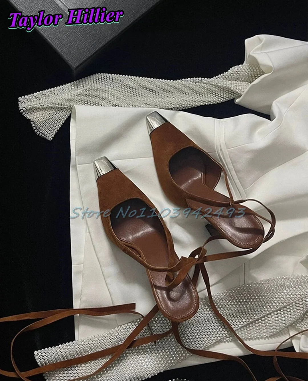 Silver Brown Heels Patchwork Sandals For Women Luxury Designer Shoes Summer Lace Up Sandalias De Mujer Dress Banquet Zapatos