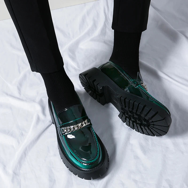 Genuine Leather Shoe for Men Increase Breathabe Casual Leather Shoes Trend Green British Big Head Shoes Men Casual Leather Shoes