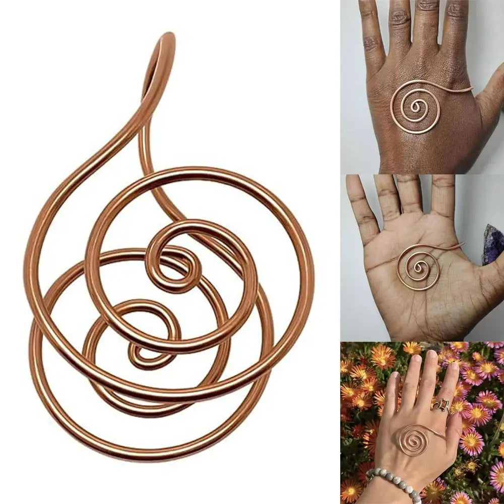 Adjustable Copper Tone Palm Ring Portable Handmade Reiki Energy Spiral Hand Ring Jewelry Accessories Copper Tone Cuff
