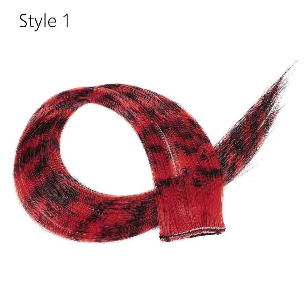 Stripe Printed Clip in Hair Extensions Synthetic Straight Hair Highlights Colorful 18 Inches Wig Hairpieces for Daily Use Party