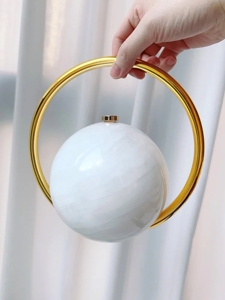 2025 New Marble Pattern Spherical Banquet Bag for Women Trendy Electroplated Handle PVC Handbags Lady Mini Purse Evening Clutch