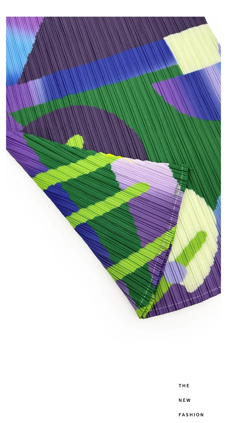 Miyake Pleated Geometric Playground Printed High-neck Sleeveless Top