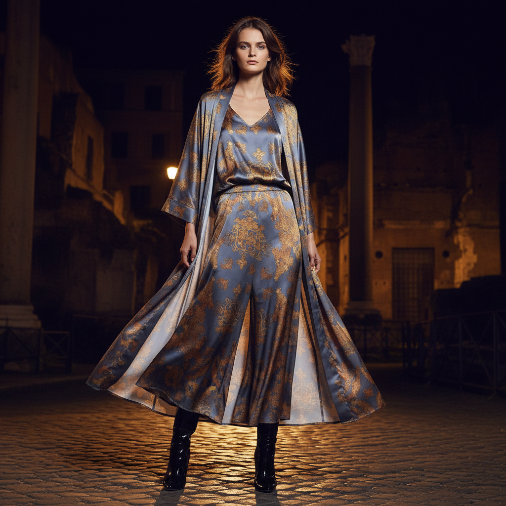Retro positioning printed long cardigan+vest three piece set 2026 spring women's clothing+loose pants skirt fashion set
