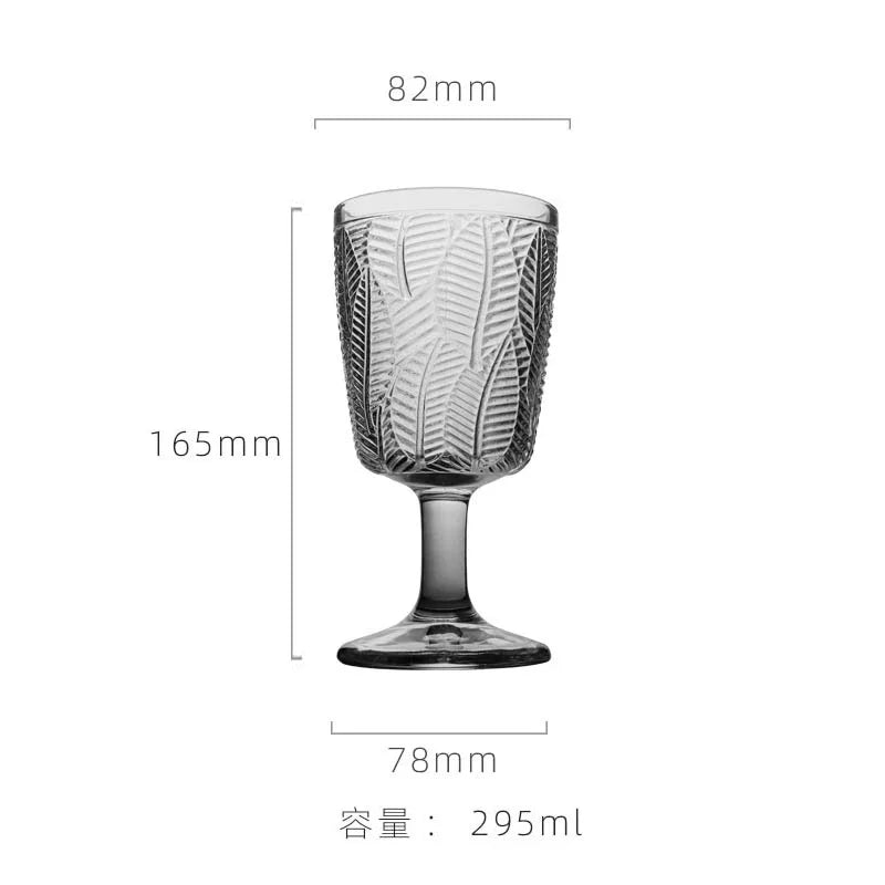 Relief Leaf Glass Cup Red Wine Glass Juice Cup Cocktail Glasses 295ml Hand Painted High Footed Cup Household Glass Wine Set