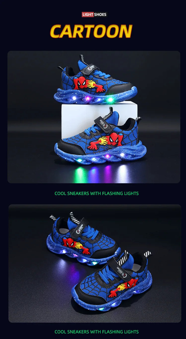 2023 New Spider-man Children's Shoes Boys Sneaker With Lights Spring Led Kids Boys Sports Children Shoes Casual