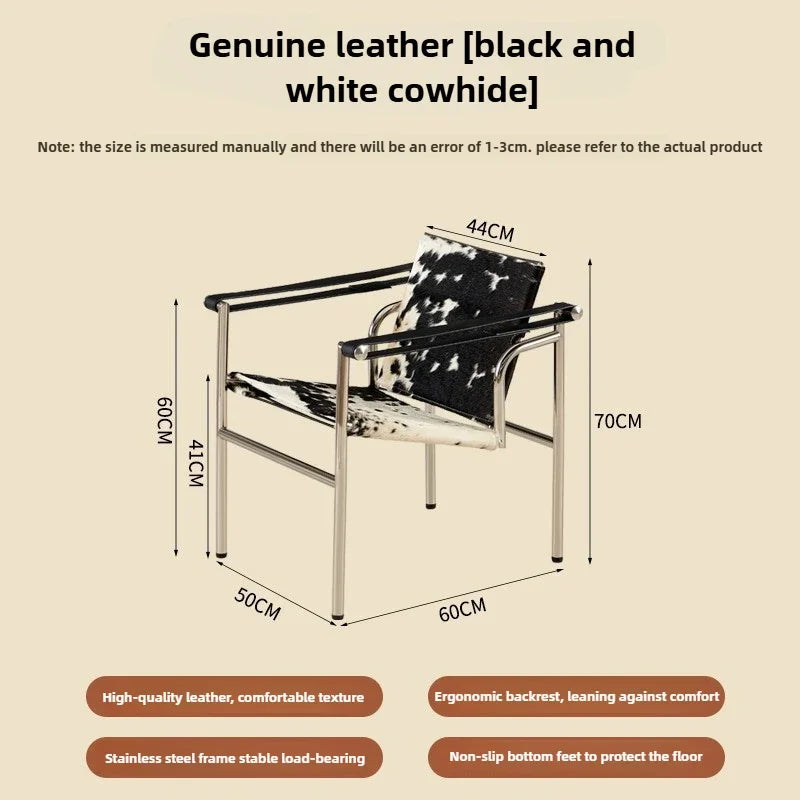 Italian Simple Saddle Chair, Single Leather Stainless Steel Leisure Chair Minimalist Single Black Sofa Chair Living Room Design