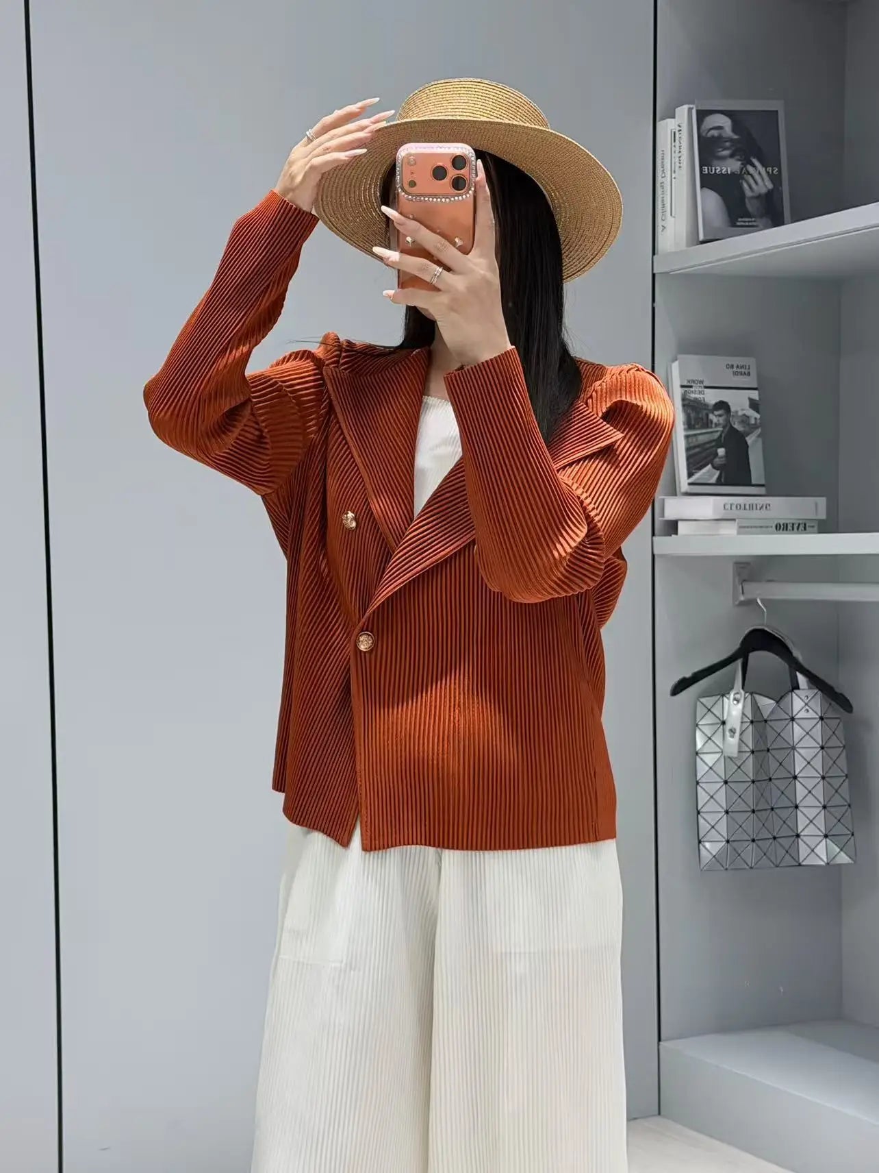 Miyake Style Pleated Blazer  in Spring and Autumn Irregular Design Large Lapel Cardigan Temperament Versatile Pleated Top