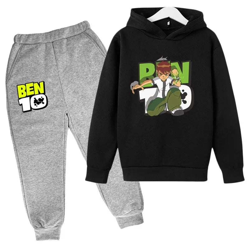 Ben Tennyson 10 Kids Spring Autumn 2pcs Cartoon Print Casual Hoodie+Pants Tracksuits 2-13 Years Boys Girls Outfits Children Sets