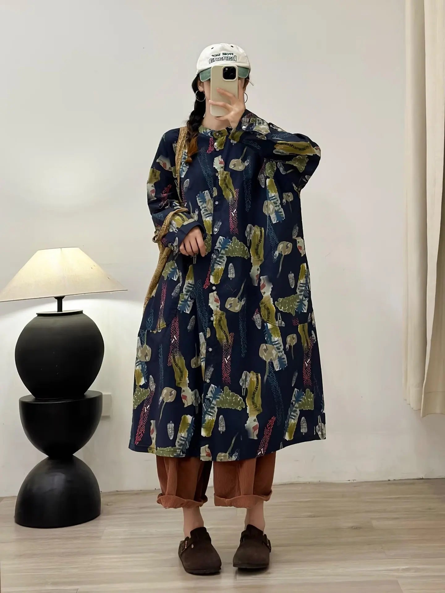 2026 Vintage long shirt dress for women spring harajuku fashion pink blue print shirt dress 100% cotton single-breasted dress