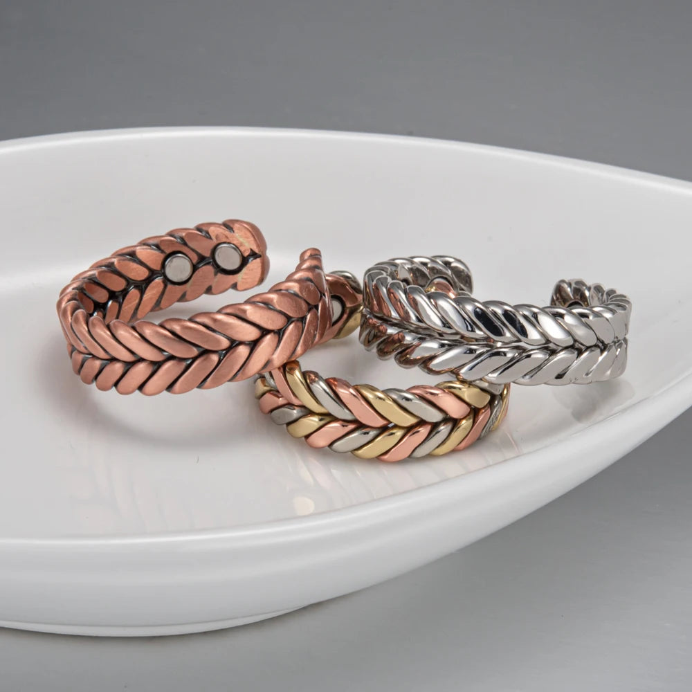Vinterly Pure Copper Rings Magnetic Health Energy Braided Twisted Finger Open Cuff Adjustable Wedding Bands 7.3mm Wide Jewelry