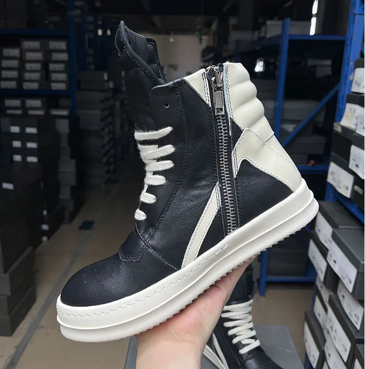 Men's Casual Shoes Genuine Leather Shoes for Women Owen Geo Black Solid Sneakers Lace-up Men's Shoes