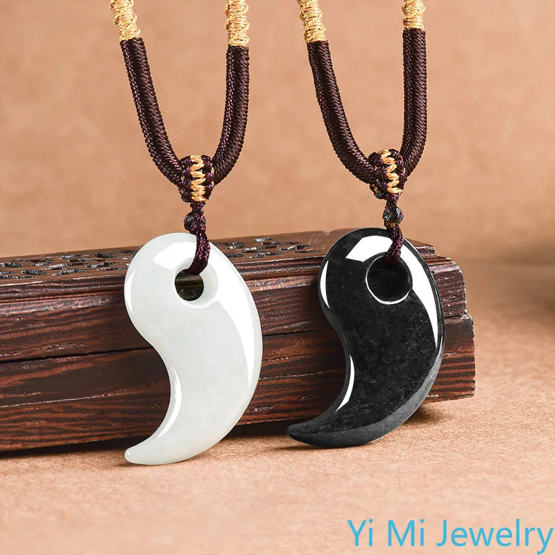 1 set of Burmese A-grade Jade Tai Chi Jade Pendant Fashionable Feng Shui Couple Necklace Fashionable Jewelry Holiday Gift