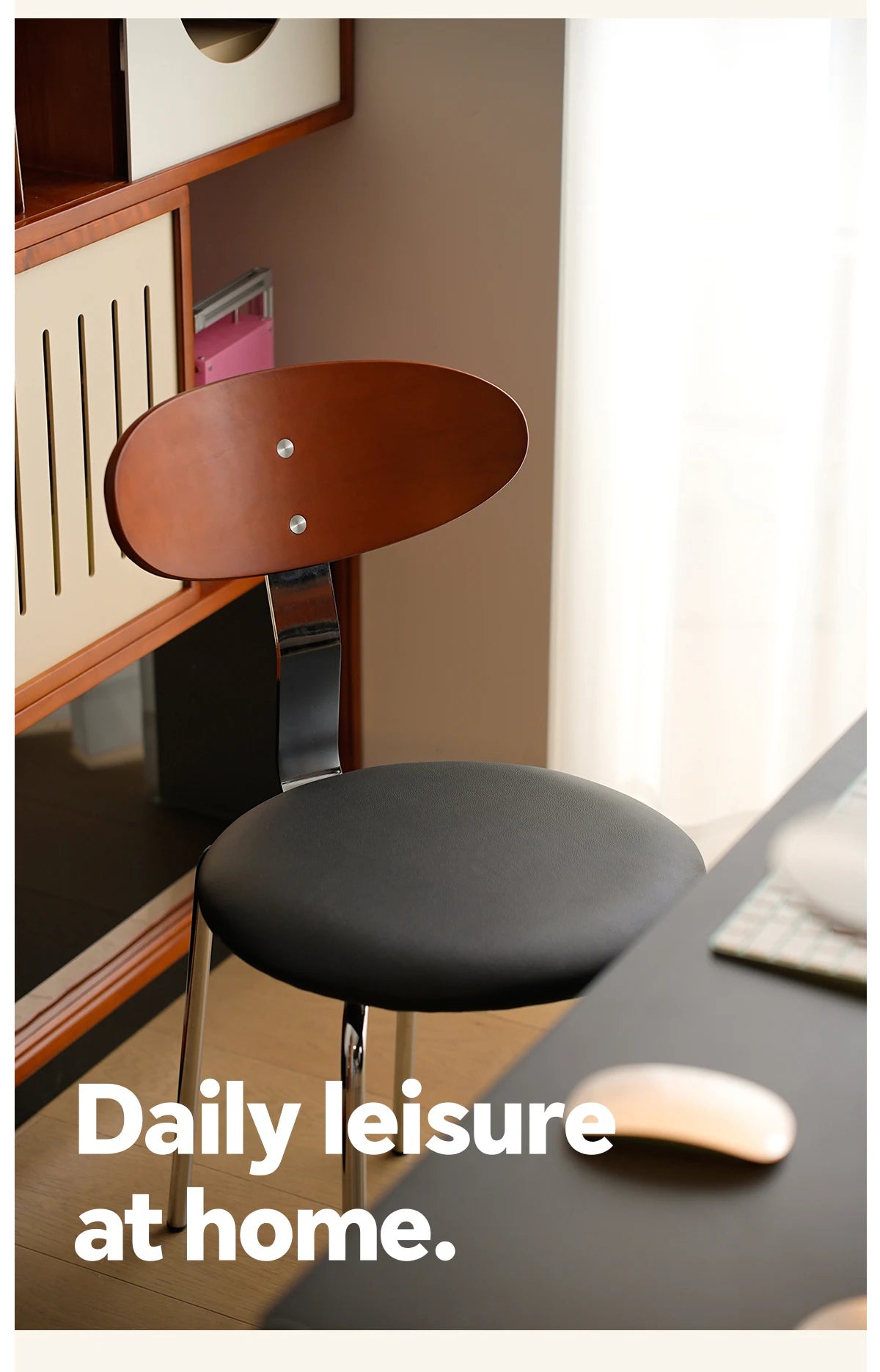 Mid-Century Solid Wood Chair Ergonomic Backrest Dining Desk Living Room Chair for Small Spaces Minimalist Home Furniture