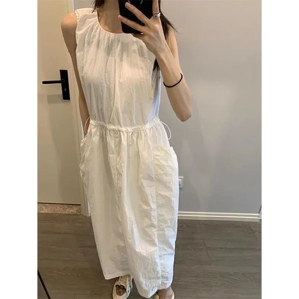 Casual Summer New Dstring Waist Thin Svel Vest Dr Women's  Design High-End Feeling Skirt Ci Walk Single Piece