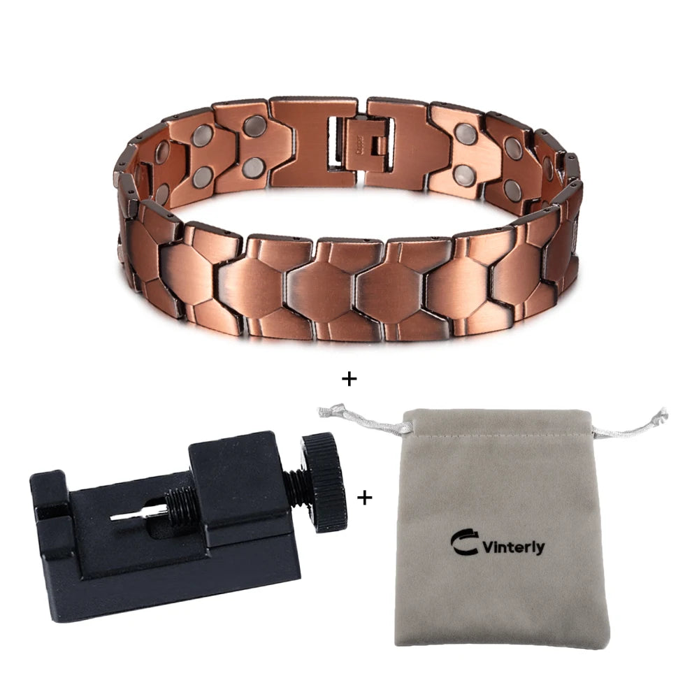 Wristband Magnetic Pure Copper Bracelet Male 18mm Wide Football Pattern Copper Magnetic Bracelet Arthritis Energy Chain Bracelet