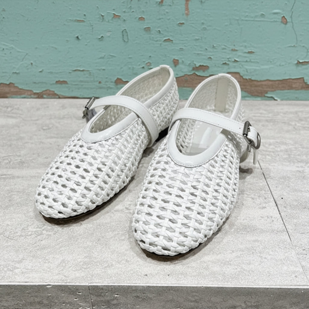 In style Fashion Summer Woven Women Ballet Flats Breathable Hollow out Mary Janes Leather Lazy Walking Loafers Girls Shoes