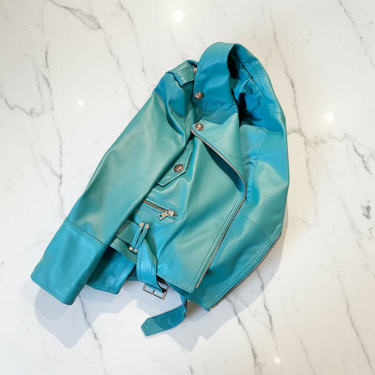 Lautaro Spring Autumn Cool Bright Green Pu Leather Biker Jacket Women Zipper Long Sleeve Luxury Designer Streetwear Fashion 2022