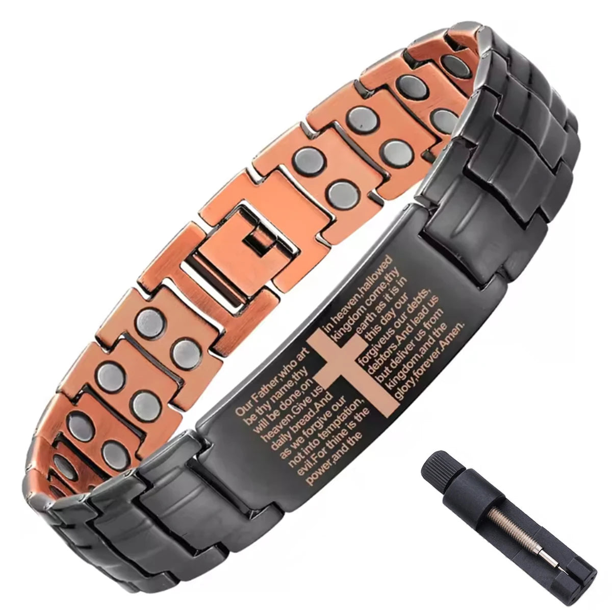 Mens Copper Magnetic Bracelets, Cross Pure Copper Bracelet with Double-Row Strength Magnets for Men Husband Dad Christmas Gifts