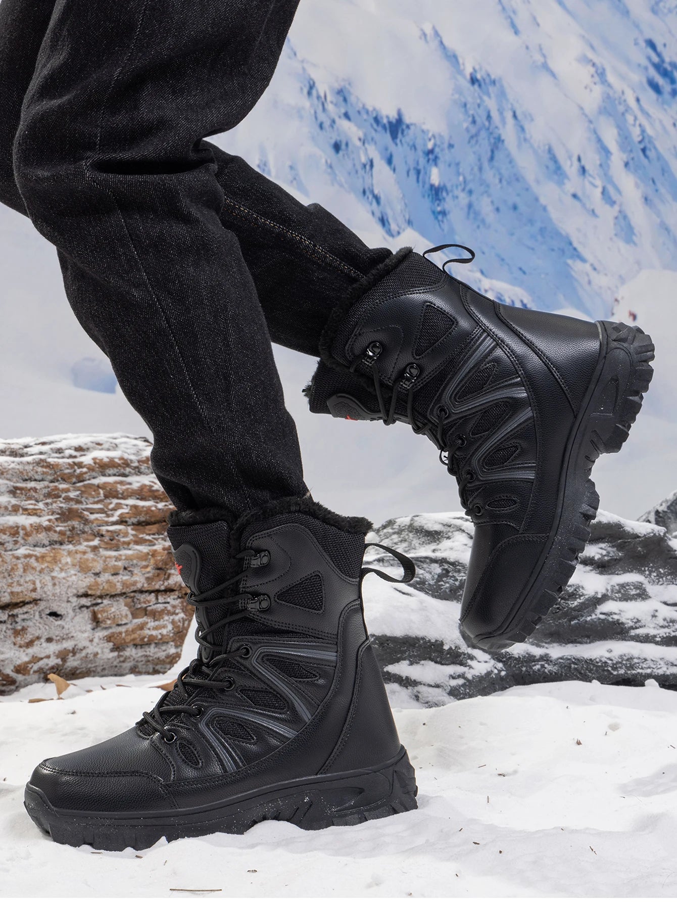 2026 Men Winter Outdoor Velvet Warm Snow Boots Walking Shoes Waterproof Ski Shoes High-Top Cotton Boots Thick Cotton Shoes