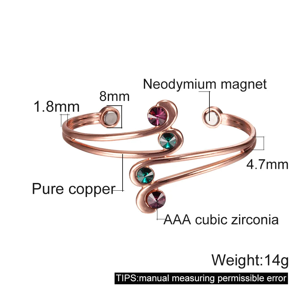 Pure Copper Bracelets for Women Blue Stone Adjustable Open Cuff Magnet Bangles Arthritis Health Energy Jewelry Femme Resizable