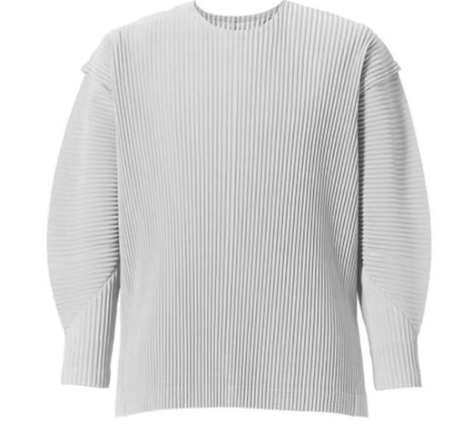 Autumn Summer New Original Miyake Pleated Men's T-shirt Long Sleeves O-neck Solid Color Casual Loose Style Fashion Male Tops