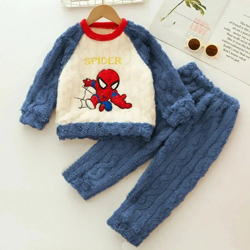 Autumn/Winter Disney Children Clothes Boys Sleepwear Set Flannel Thick Warm Pants Set Pajamas Two Pieces Kids Clothes Spiderman