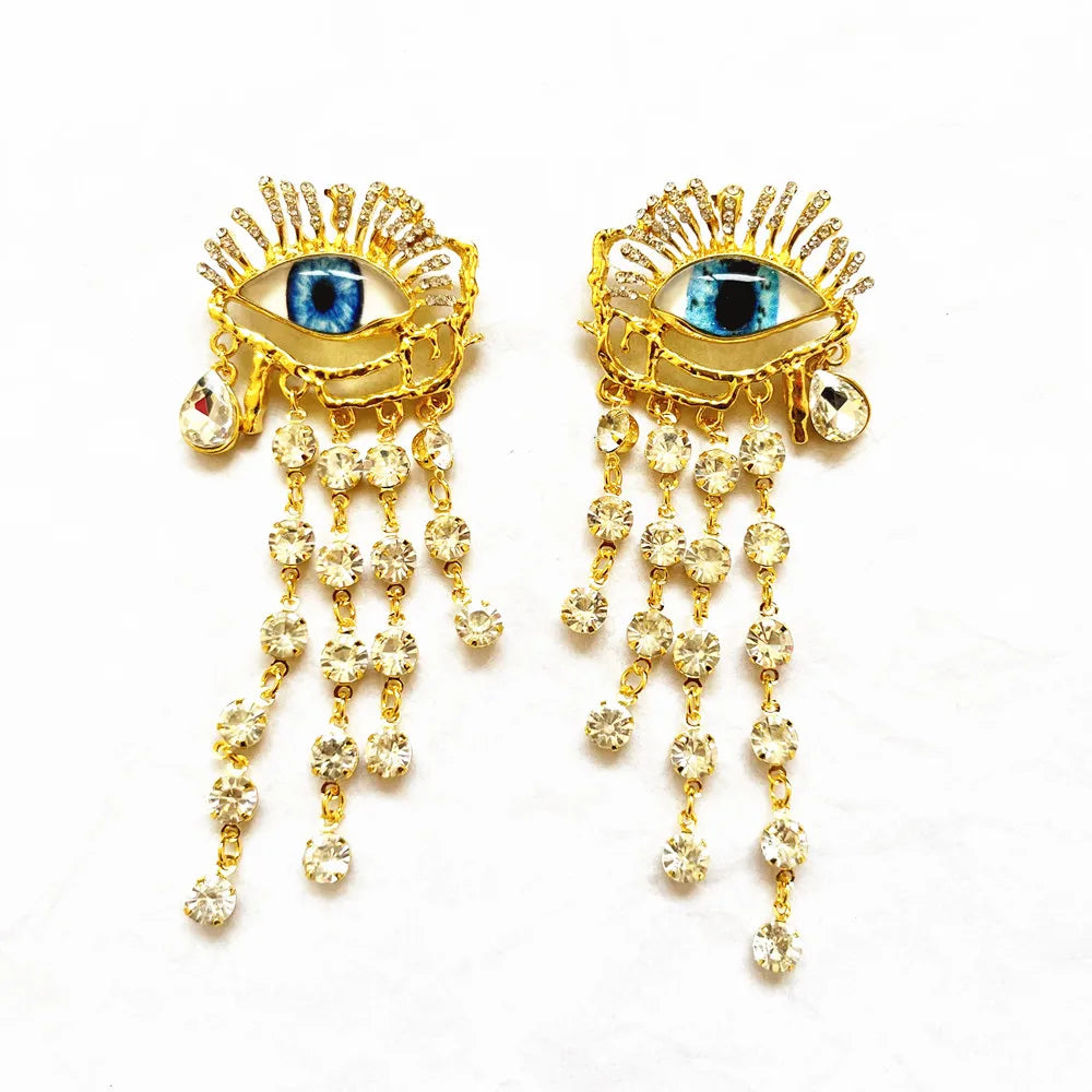 Baroque Style Metal Golden Plated Eyes Tassel Dangle Earrings For Women Fashion Jewelry Exaggerated Ears' Accessories