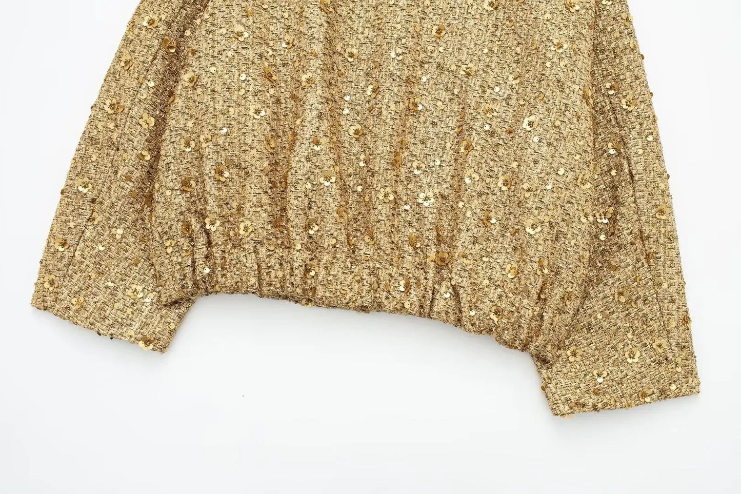 Women's Sequined Bomber Jacket Fall New Round Neck Long Sleeve Pocket Stretch Hem Sequins Jacket Coat Female Chic Outerwear