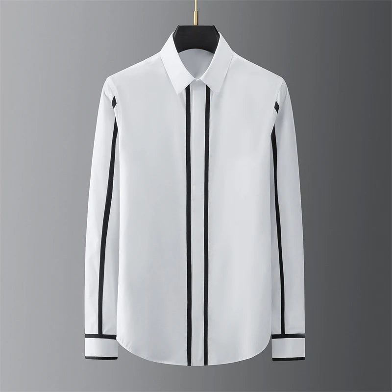 High-end men's shirt printed men's shirt long-sleeved lapel shirt daily outdoor shopping comfortable fabric large size xs-6xl