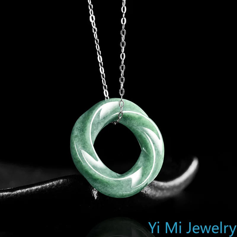 100% A-grade Jade Bean Green M Ö Bius Ring Pendant for Men and Women Eternal Symbol of Fashion Perfect Jewelry Festival Gift