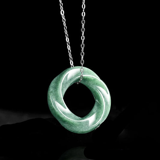 Natural Genuine Jade Emerald Green Mobius Loop Earring-Shaped Jade Bean-Shaped Pendant Piece Fine Jewelry Gift Fashion Simple