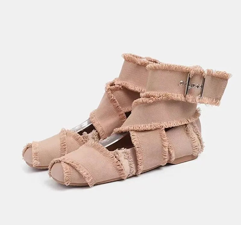 Vintage Tassel Canvas Women Ballet Flats Spring Autumn Soft Soles Dance Walking Shoes Fashion Ankle Strap Mary Janes Girls Shoes