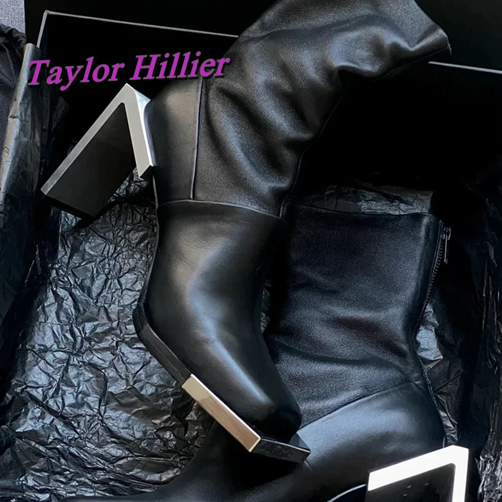 Black Strange Style Ankle Boots Patchwork Square Toe High Heels Cool Girls 2025 Solid Luxury Autumn Winter Women Fashion Shoes