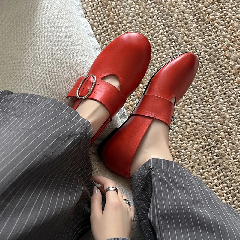 Spring Fashion Women Flats Shoes Heels Cow Leather Ballet Comfort Square Toe Casual Summer Shoes Woman Size 34-40