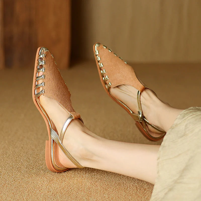Fashion Horsehair t-strap women's Sandals Covered Toe Low Heels Female Summer Sandals Ladies Casual Sandals Walk