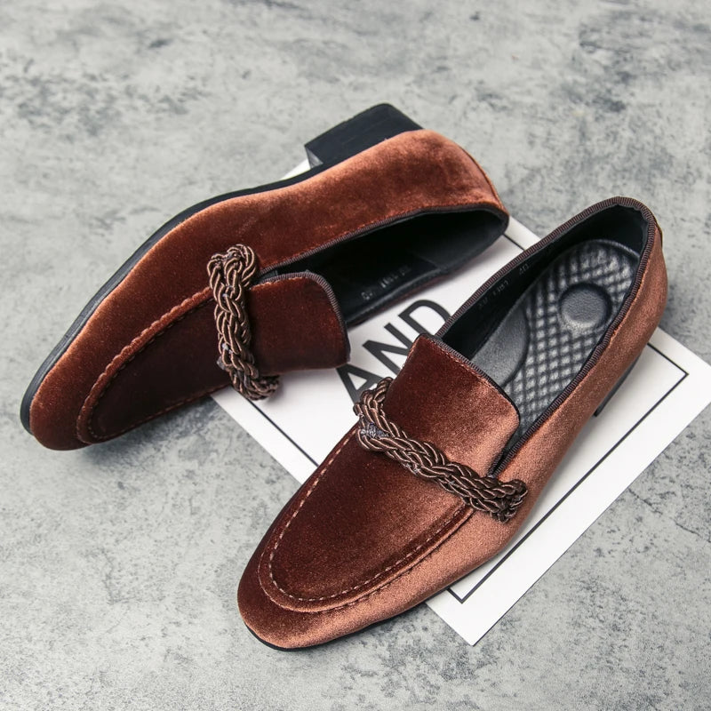 Men's Handmade Minimalist Suede Leather Shoes (Black Green Blue Brown) Velvet Leather Fried Dough Twists Rope Lefu Shoes for Men