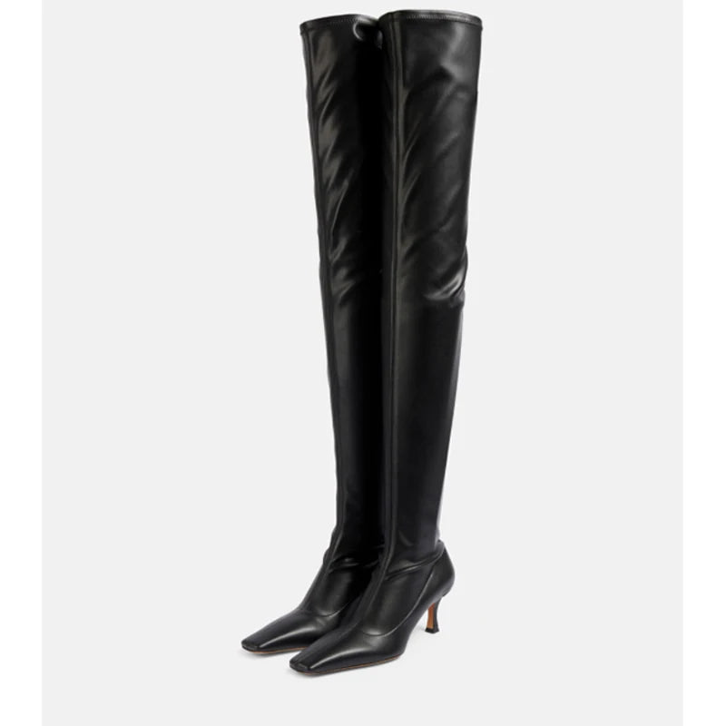 Ods Luxury Brand Black High Boots Women Heels Over the Knee Boot Sexy Zipper Nightclub Ladies Long Latex Shoes Big Size4143 4546