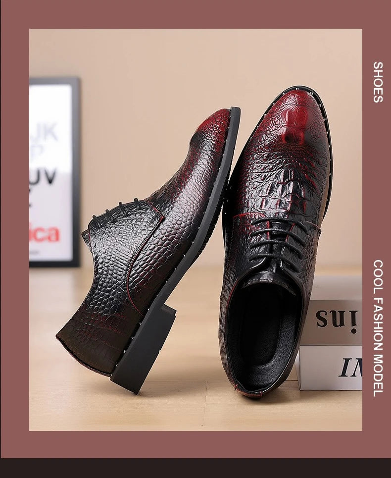 Genuine Leather Men Shoes Luxury Crocodile Skin Men's Dress Shoes Lace-Up Wedding Party Shoe Business Office Men Oxfords Shoes