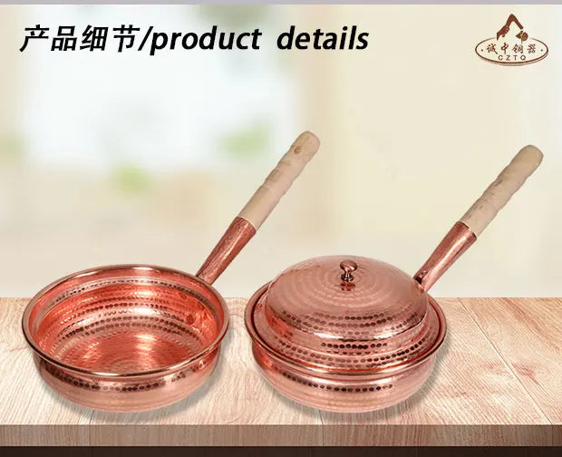 Handmade Pure Copper Double-Ear Rice Pot with Thickened Base Premium Heat Conduction Cookware for Noodles Soup Durable