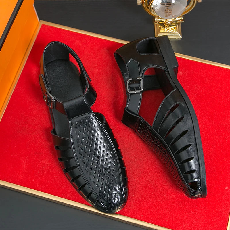 Brand's New Men's Summer Oversized Breathable Sandals Retro Pointed Men's Fashion Trend Hollowed Out Comfortable Leather Shoes