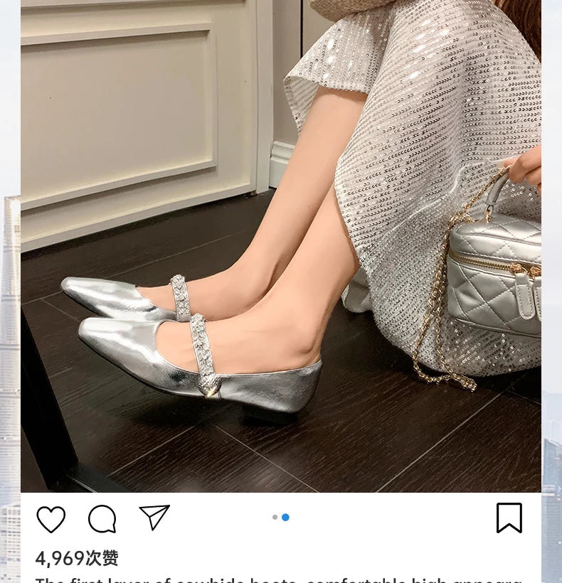 Ods Women Crystal Mules Flats Slippers Designer Sandals 2025 Dress Square-toe Leather Slides Summer Slingback Buckle De Mujer
